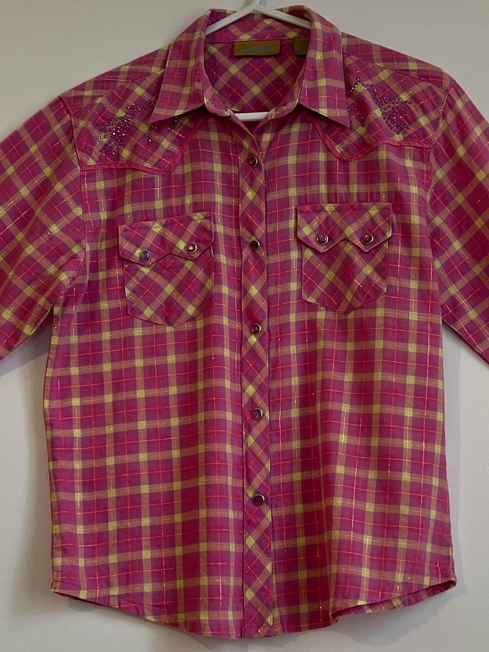Wrangler Girls Pink, Yellow Plaid Cowgirl Western Shirt Rhinestone
Horses XL/12 - Picture 3 of 15